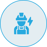 Electrician icon with helmet and lightning bolt.