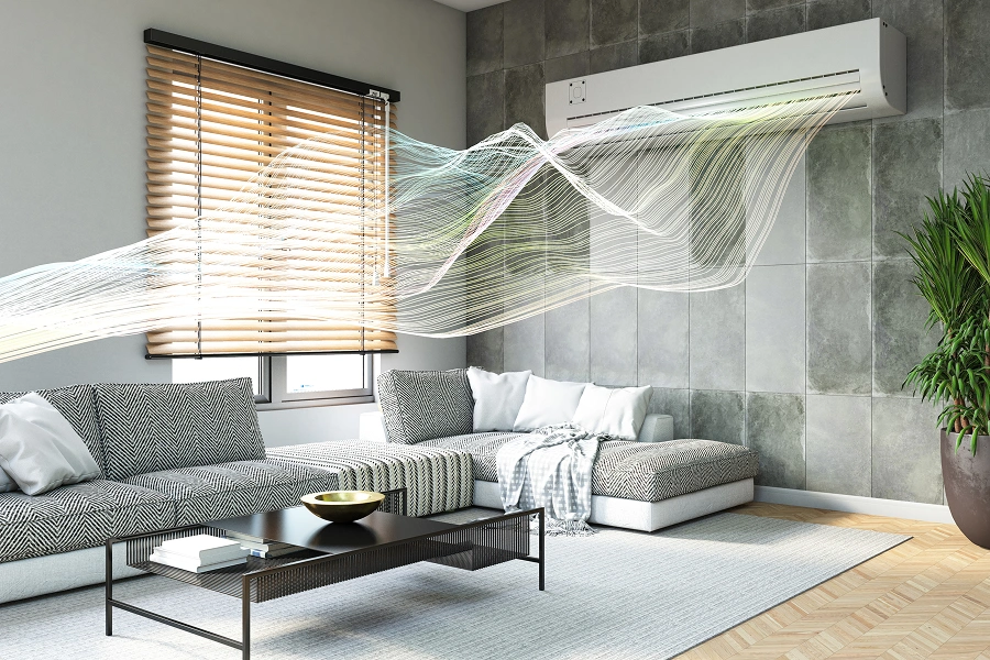 Modern living room with air conditioning.