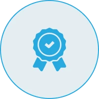 Blue checkmark badge on light grey background.