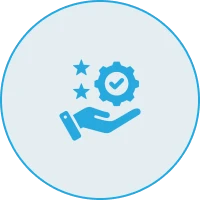 Hand with gear and checkmark icon.