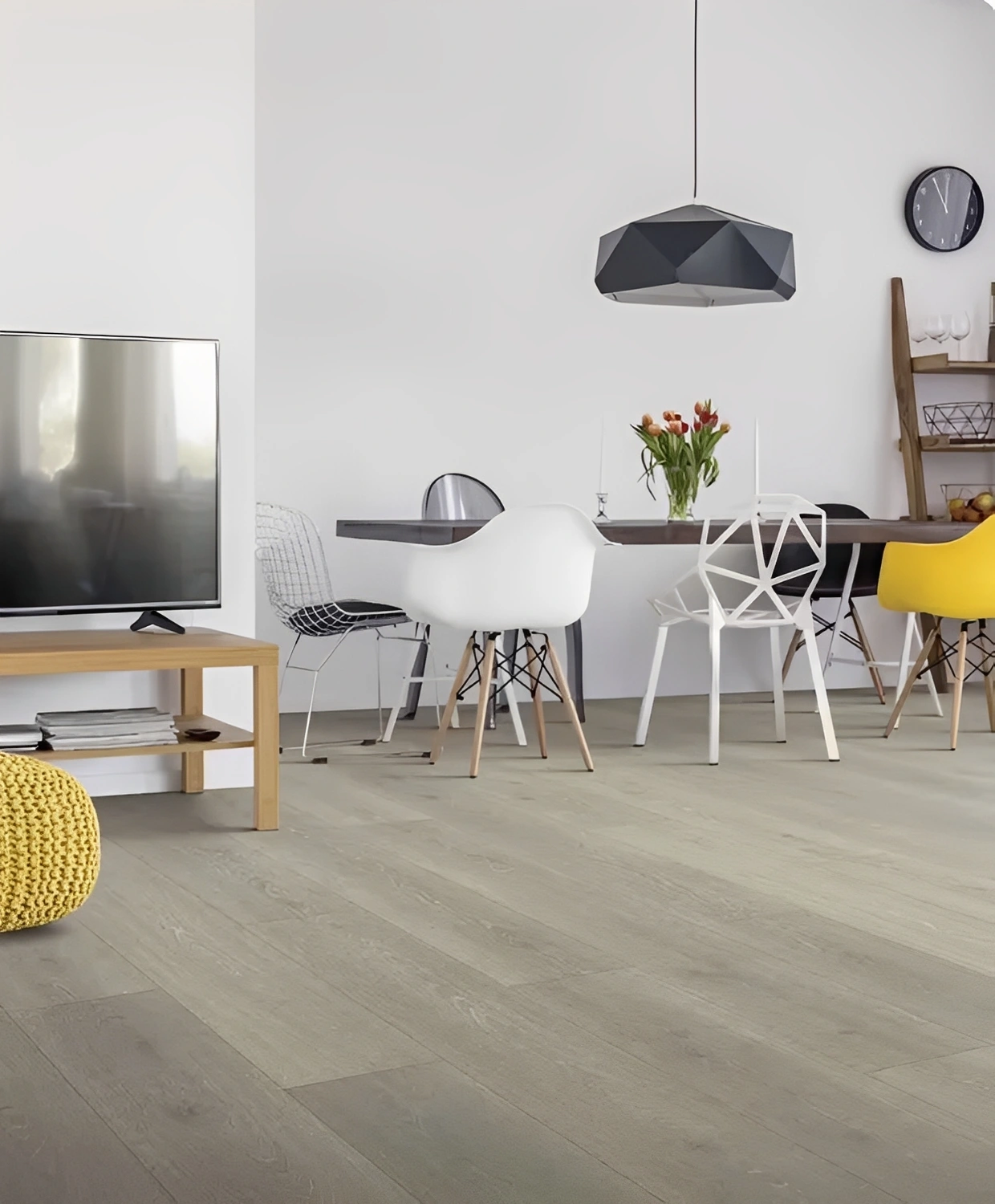 Modern living room with stylish furniture and decor.